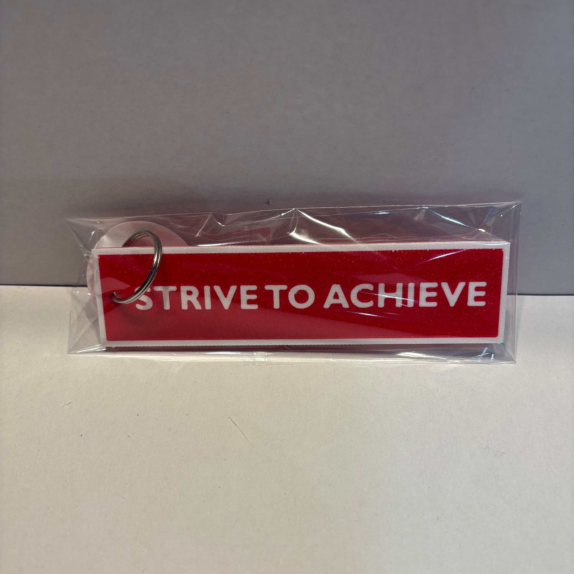 Flight Tag - Red White - Strive to Achieve - Flat View Packaged
