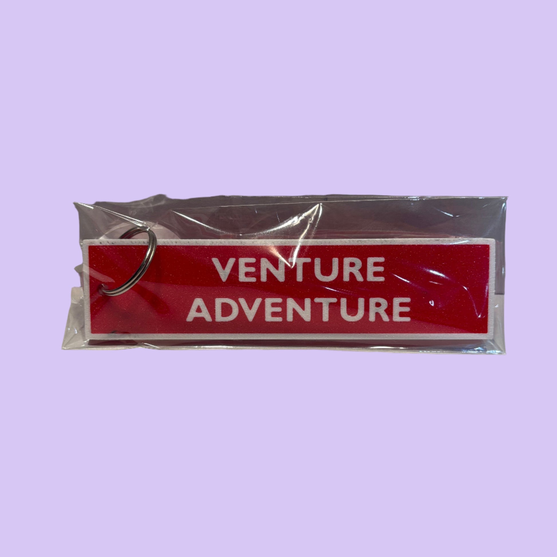 Flight Tag - Red White - Venture  Adventure - Flat View Packaged