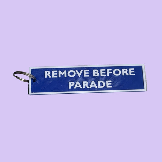 Flight Tag - Remove Before Parade - Blue/White - Raised View
