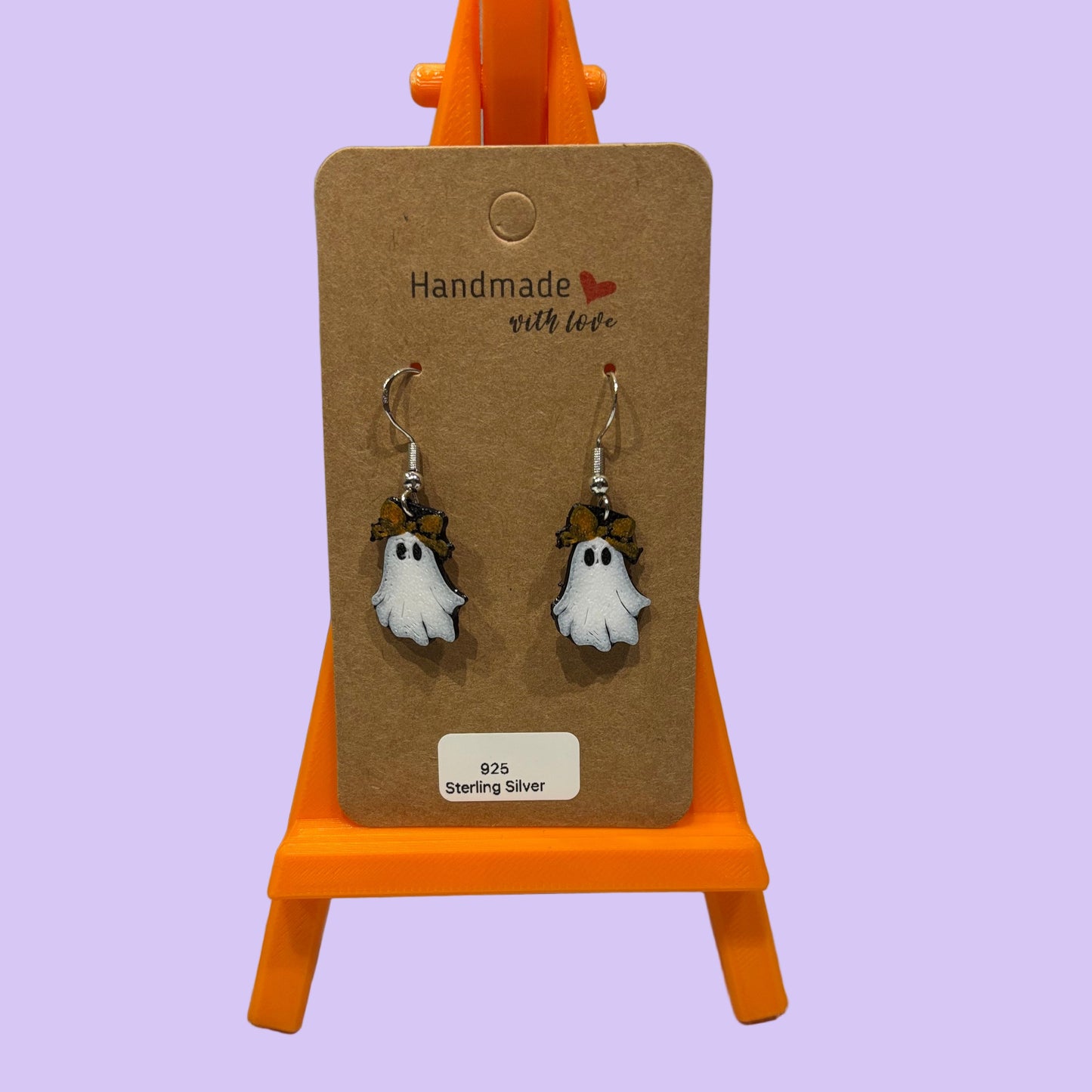 Ghost with Bow Hook Earrings - Front View