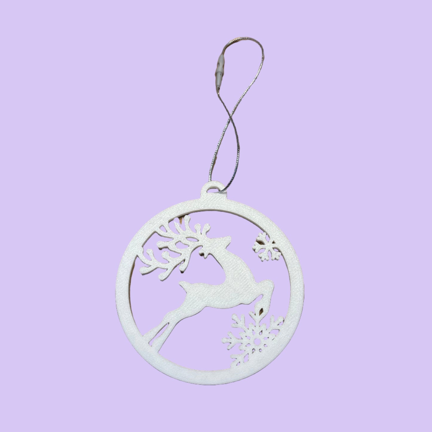 Jumping Reindeer Hanging Ornament - White PLA - Front View