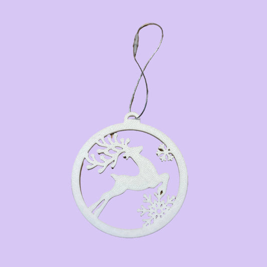 Jumping Reindeer Hanging Ornament - White PLA - Front View