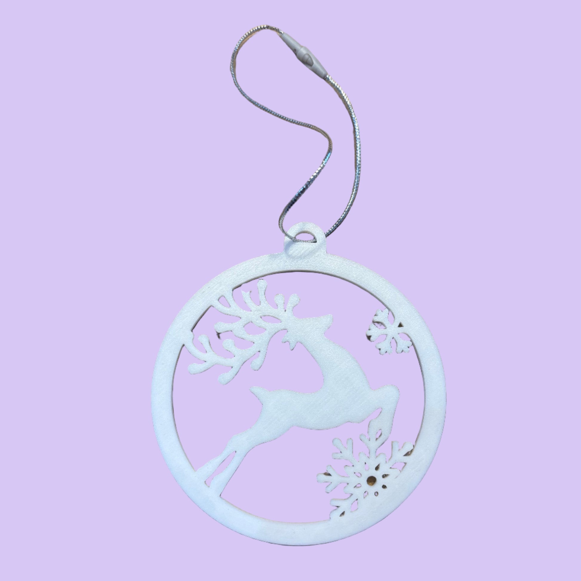 Jumping Reindeer Hanging Ornament - White PLA - Front View Close