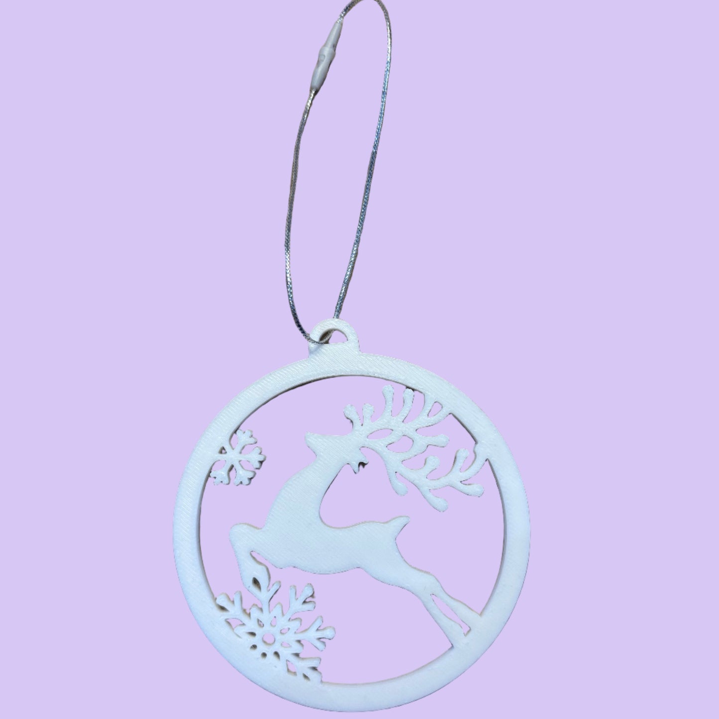 Jumping Reindeer Hanging Ornament - White PLA - Rear View Close