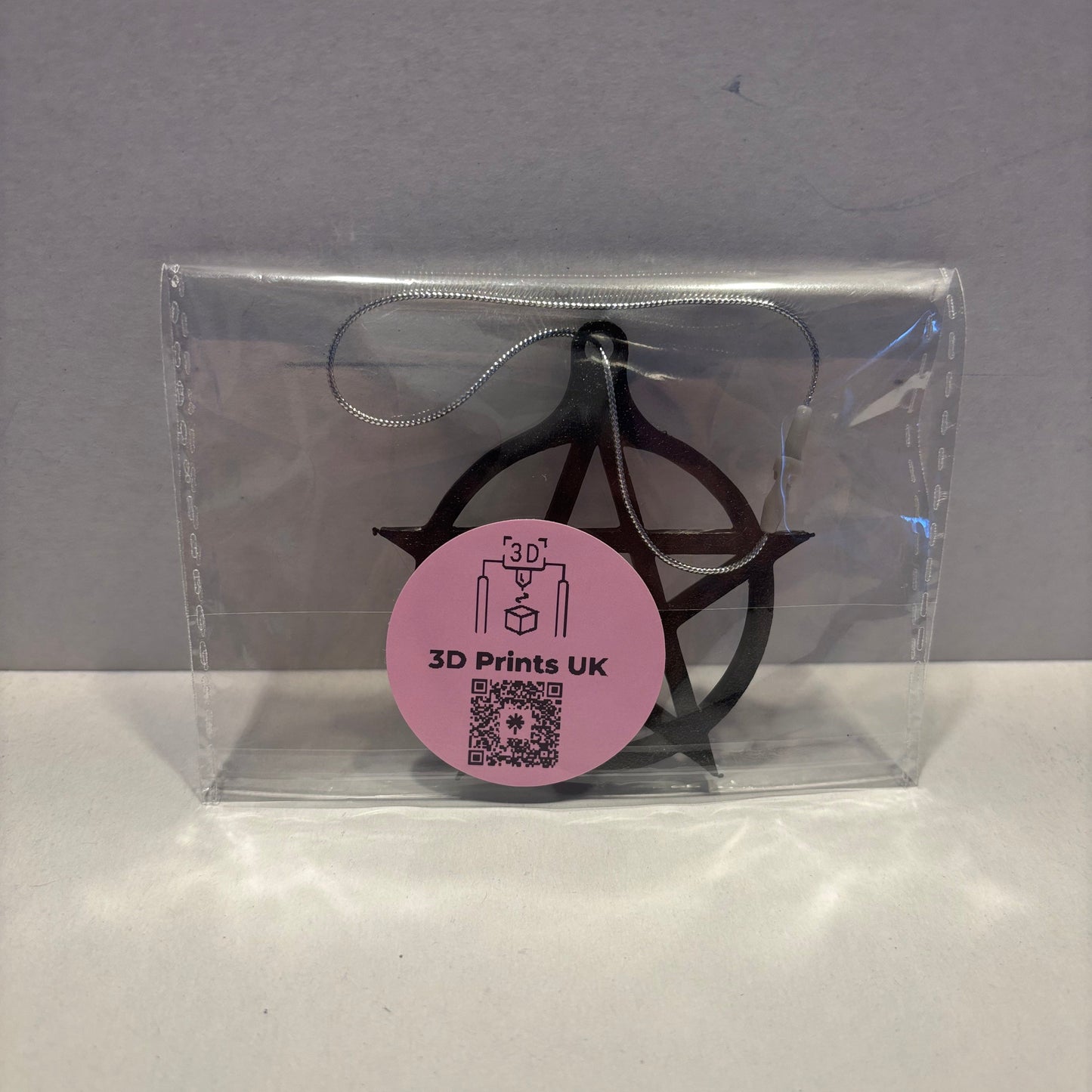 Pentacle Hanging Decoration - Black Silver - Rear View Packaged