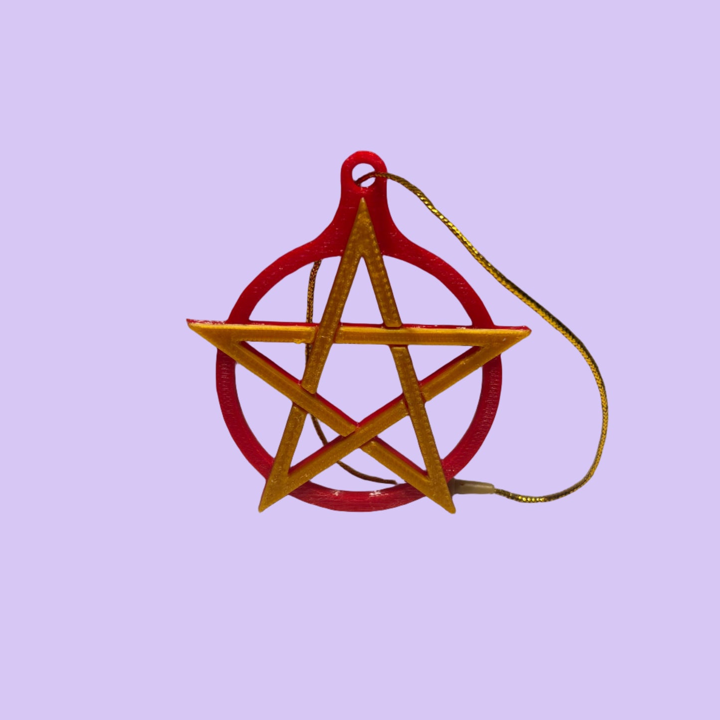 Pentacle Hanging Decoration - Red Gold - Front View