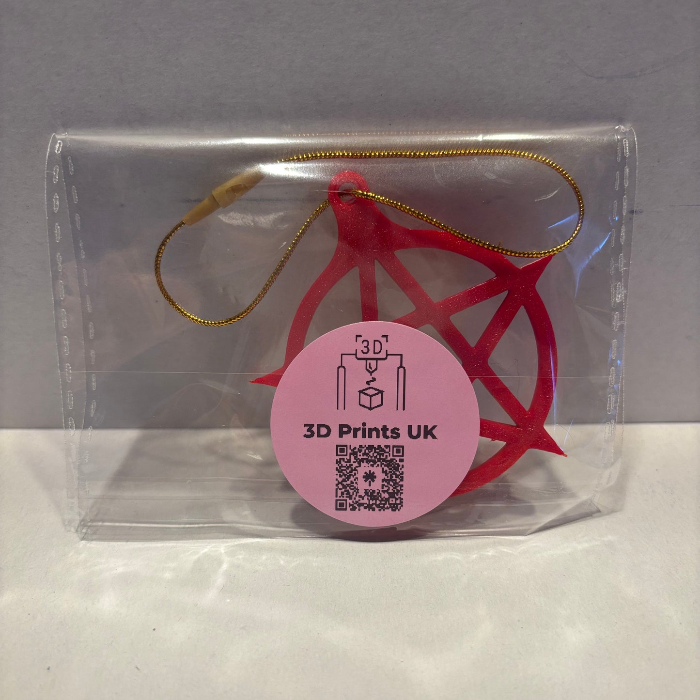 Pentacle Hanging Decoration - Red Gold - Rear View Packaged