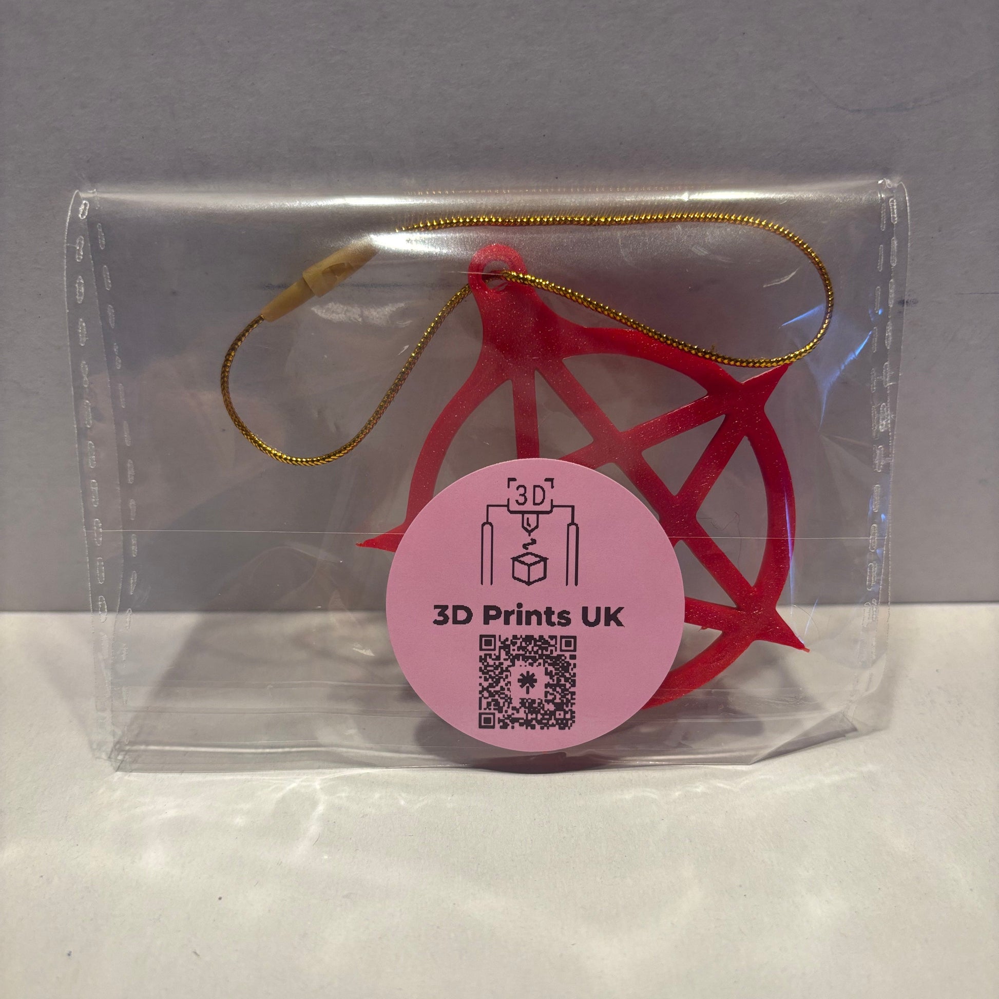 Pentacle Hanging Decoration - Red Gold - Rear View Packaged