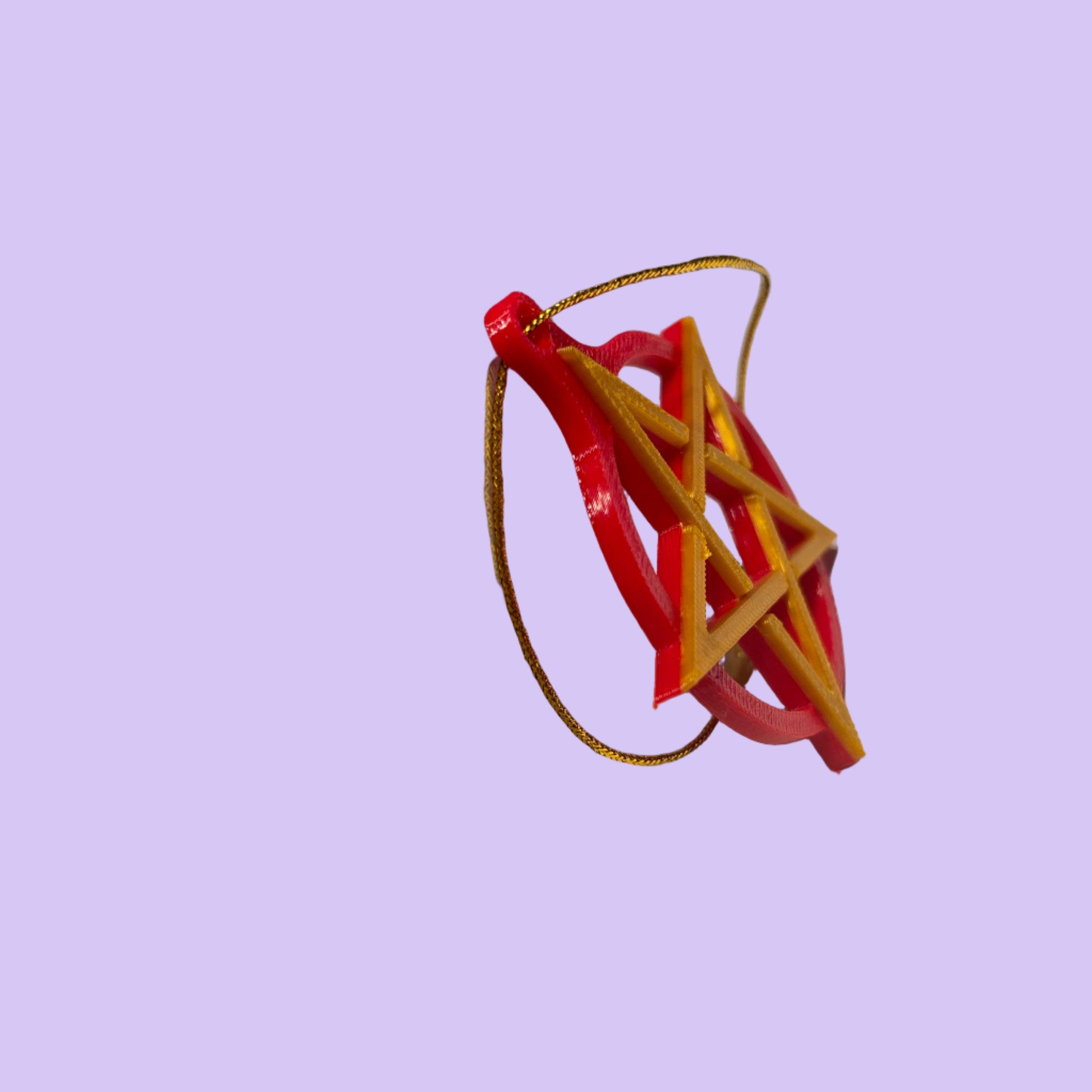 Pentacle Hanging Decoration - Red Gold - Side View