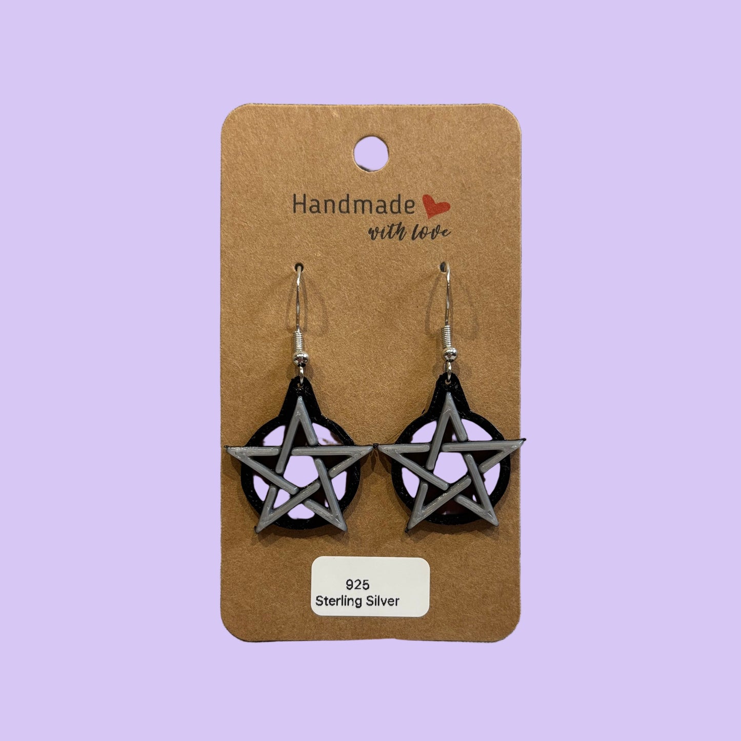 Pentacle Hook Earrings - Front View Mounted