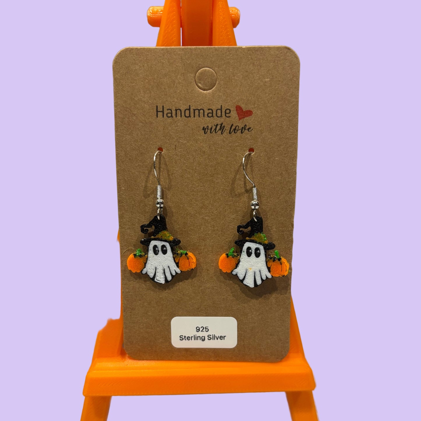 Pumpkin & Witches Hat Ghost Hook Earrings - Front View