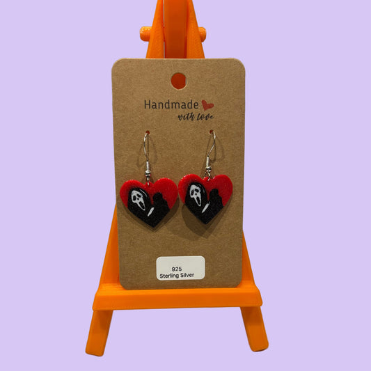 Scream Hook Earrings - Scream Face Heart - Front View