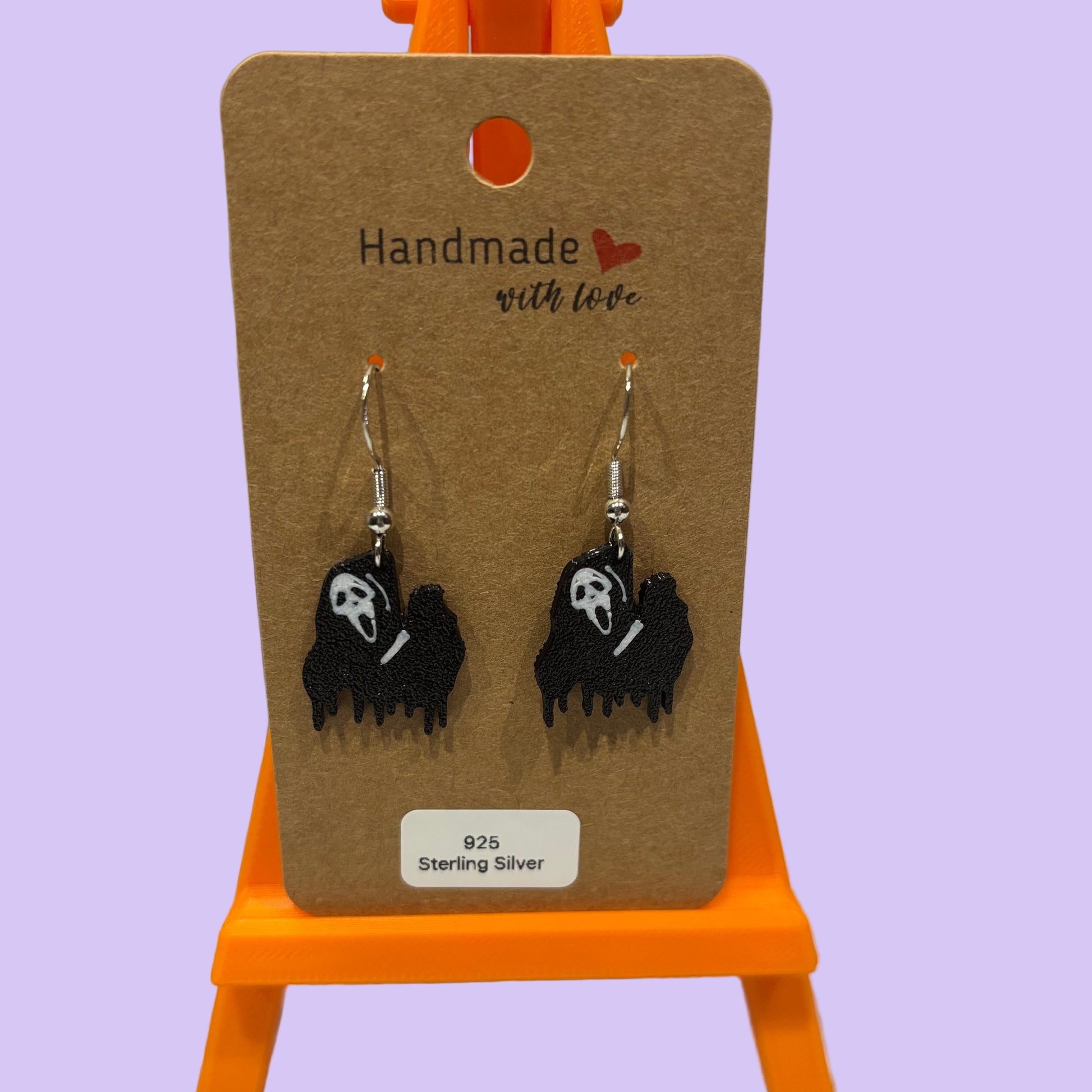 Scream Hook Earrings - Scream Face with Knife - Front View