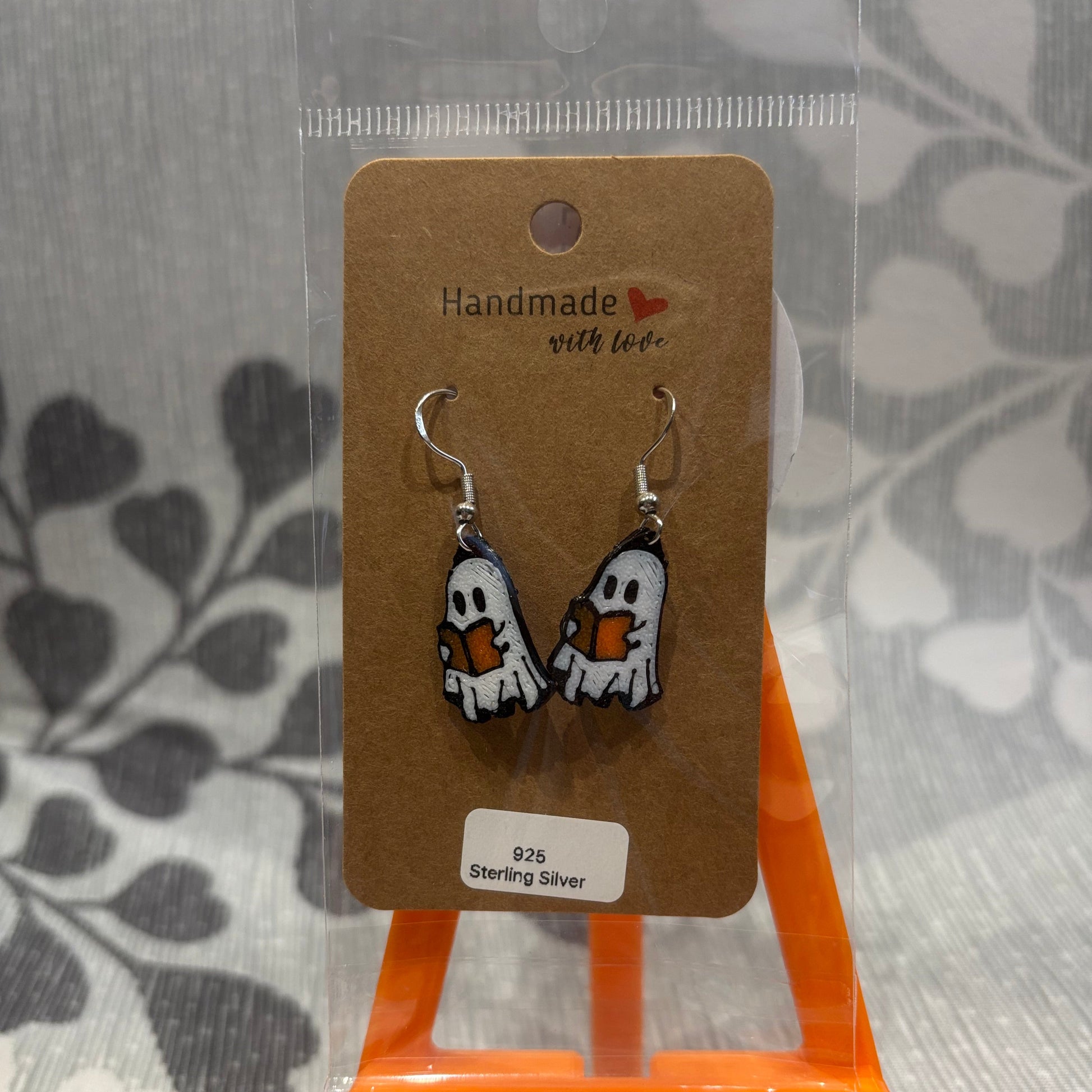 Side Book Ghost Hook Earrings - Front View Packaged