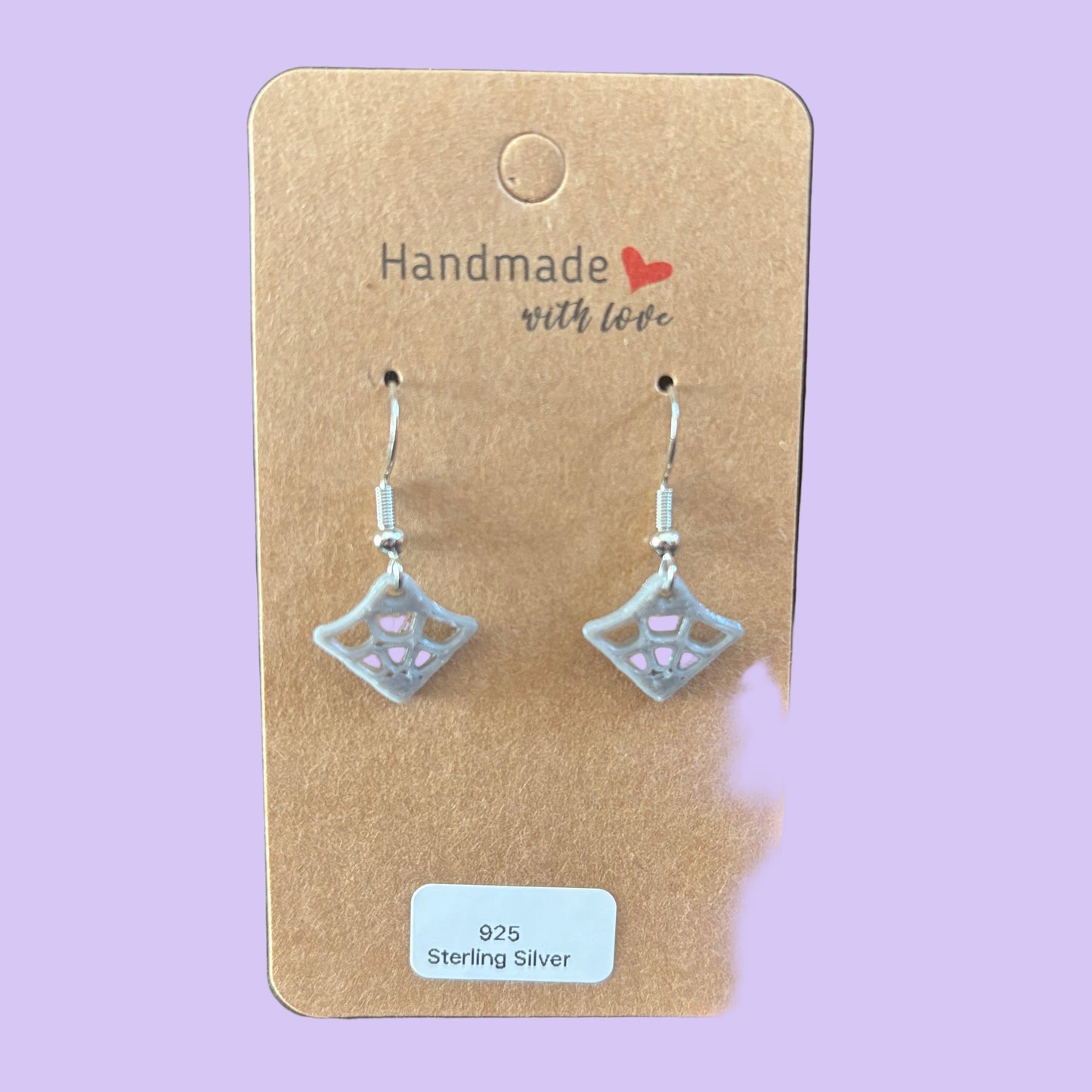 Spiderweb 1/4 Hook Earrings - Silver - Front View Mounted