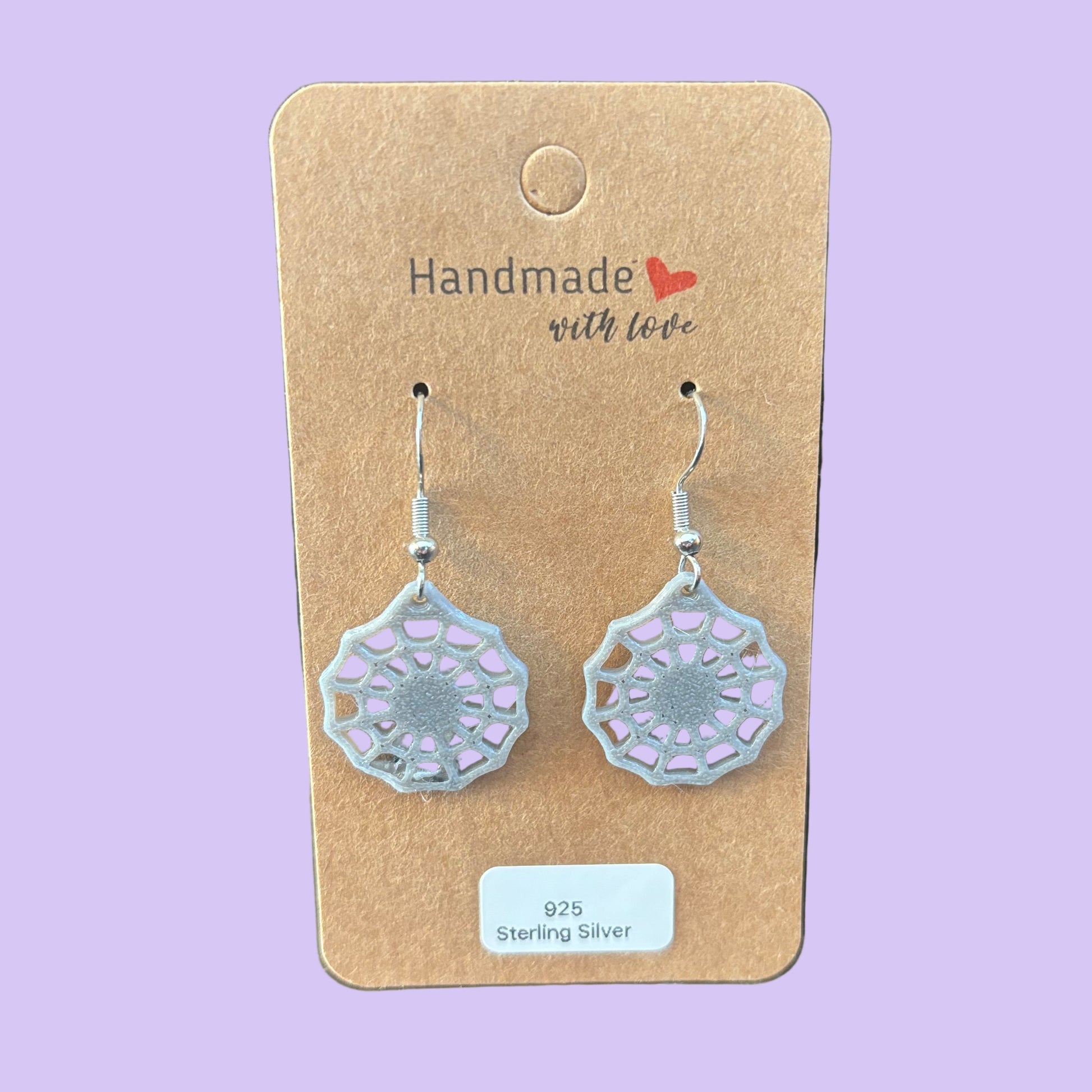 Spiderweb Full Hook Earrings - Silver - Front View Mounted