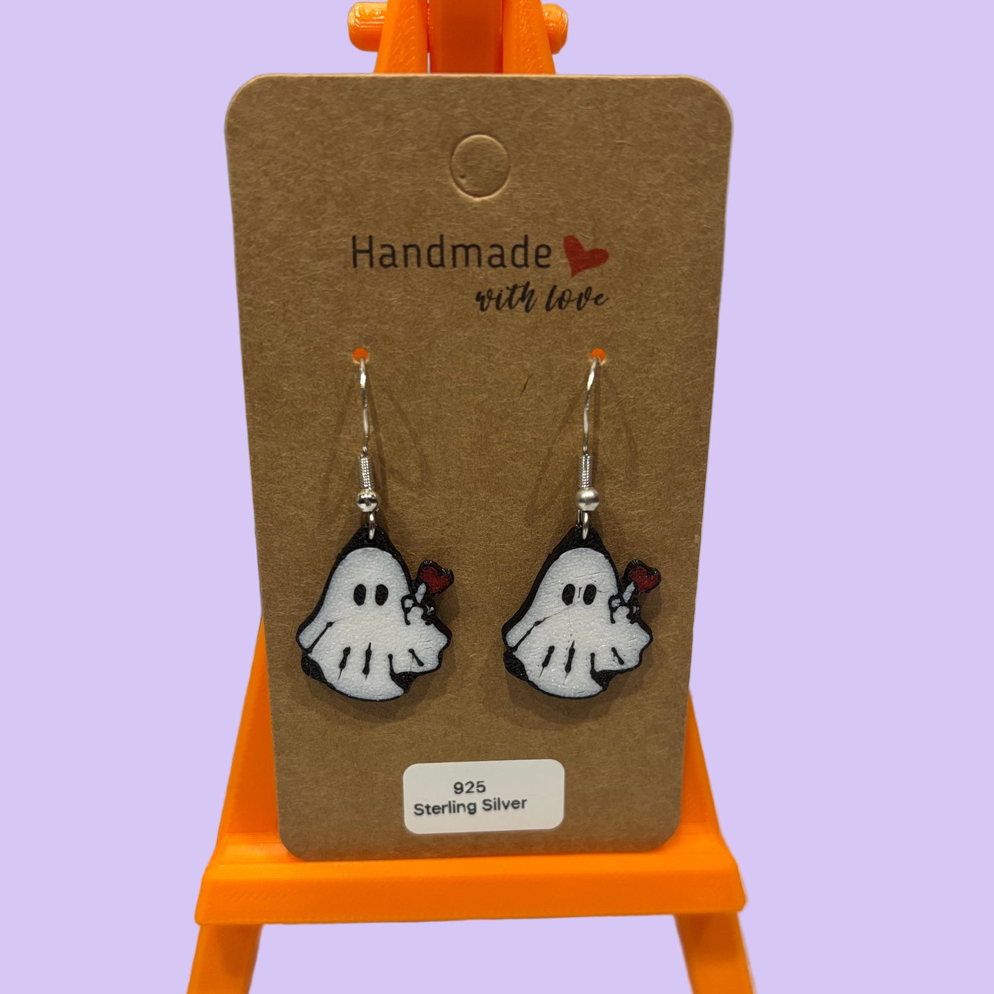 Spinning Heart Ghost Hook Earrings - Front View