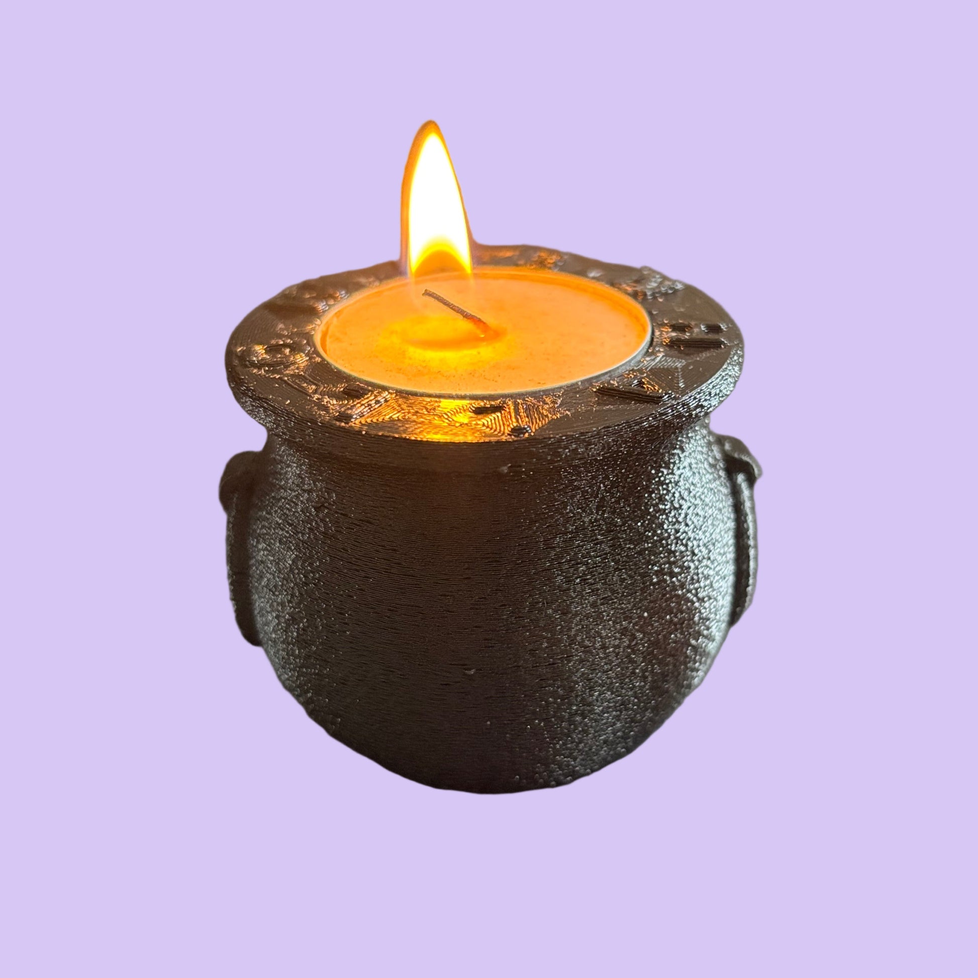 Witch Cauldron Halloween Tealight Holder - Rear View Lit