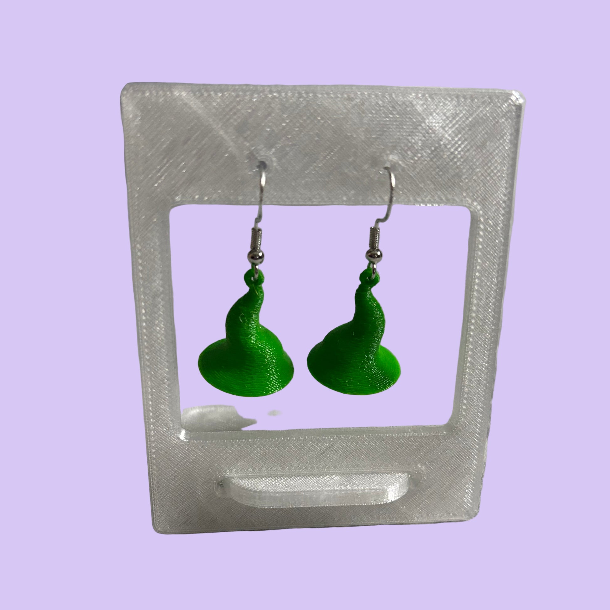 Witches Hat 3D Hook Earrings - Green - Front View