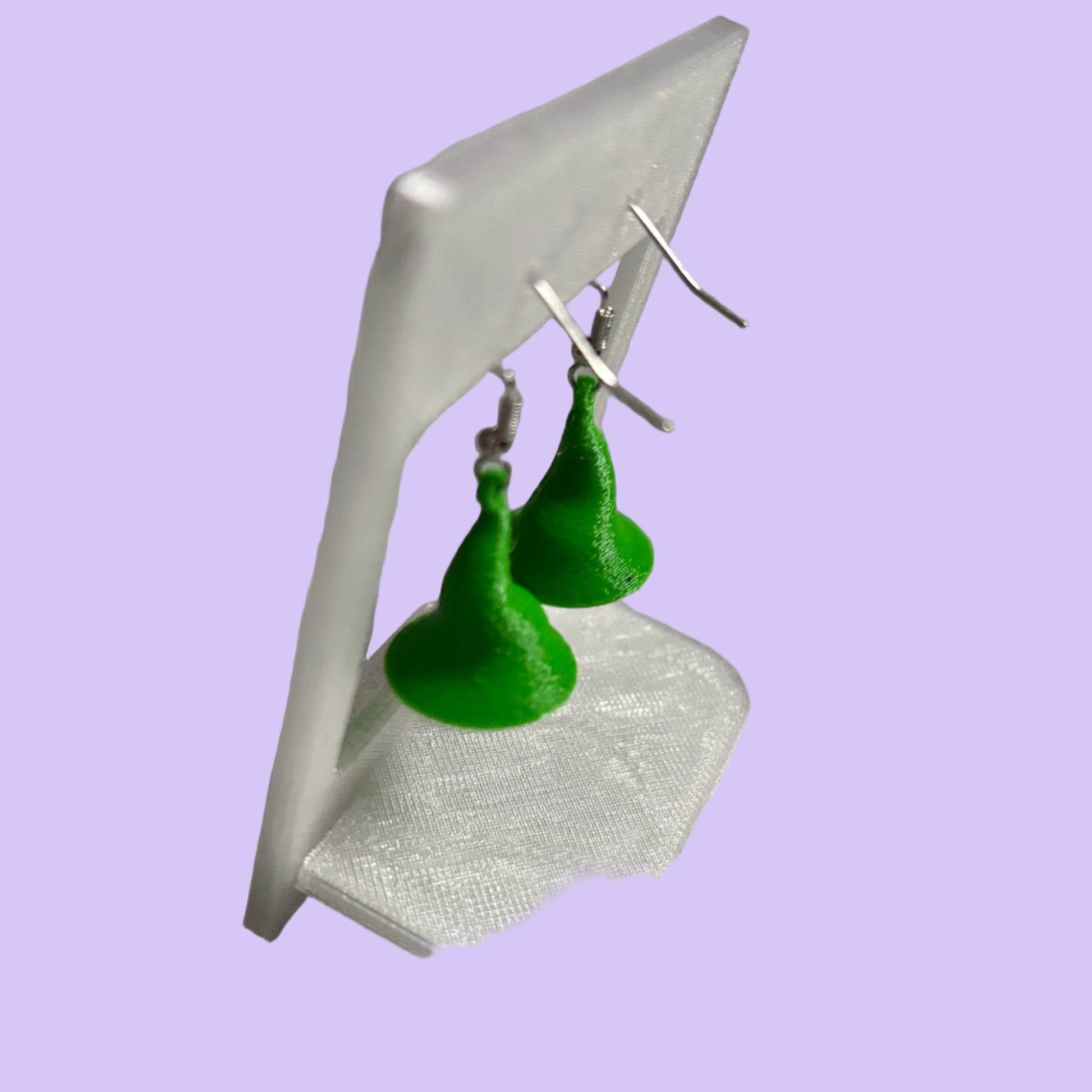 Witches Hat 3D Hook Earrings - Green - Left View