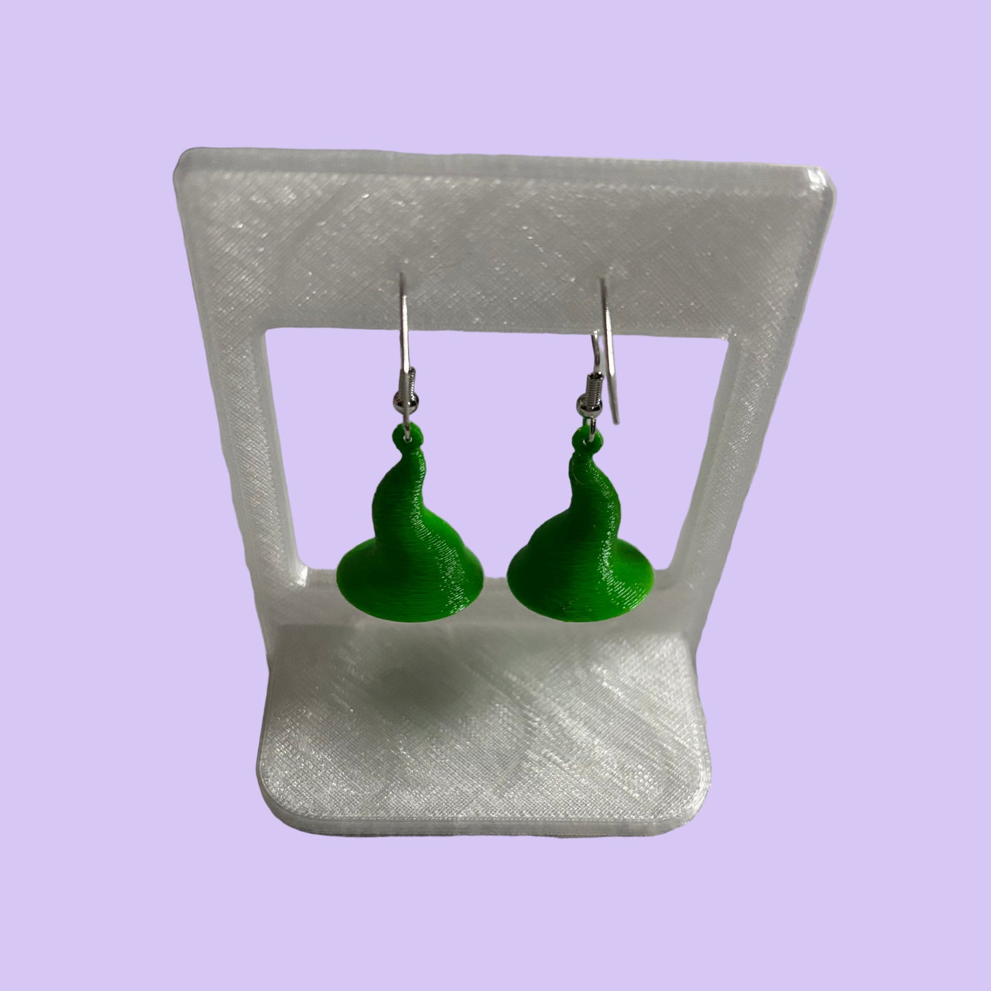 Witches Hat 3D Hook Earrings - Green - Rear View