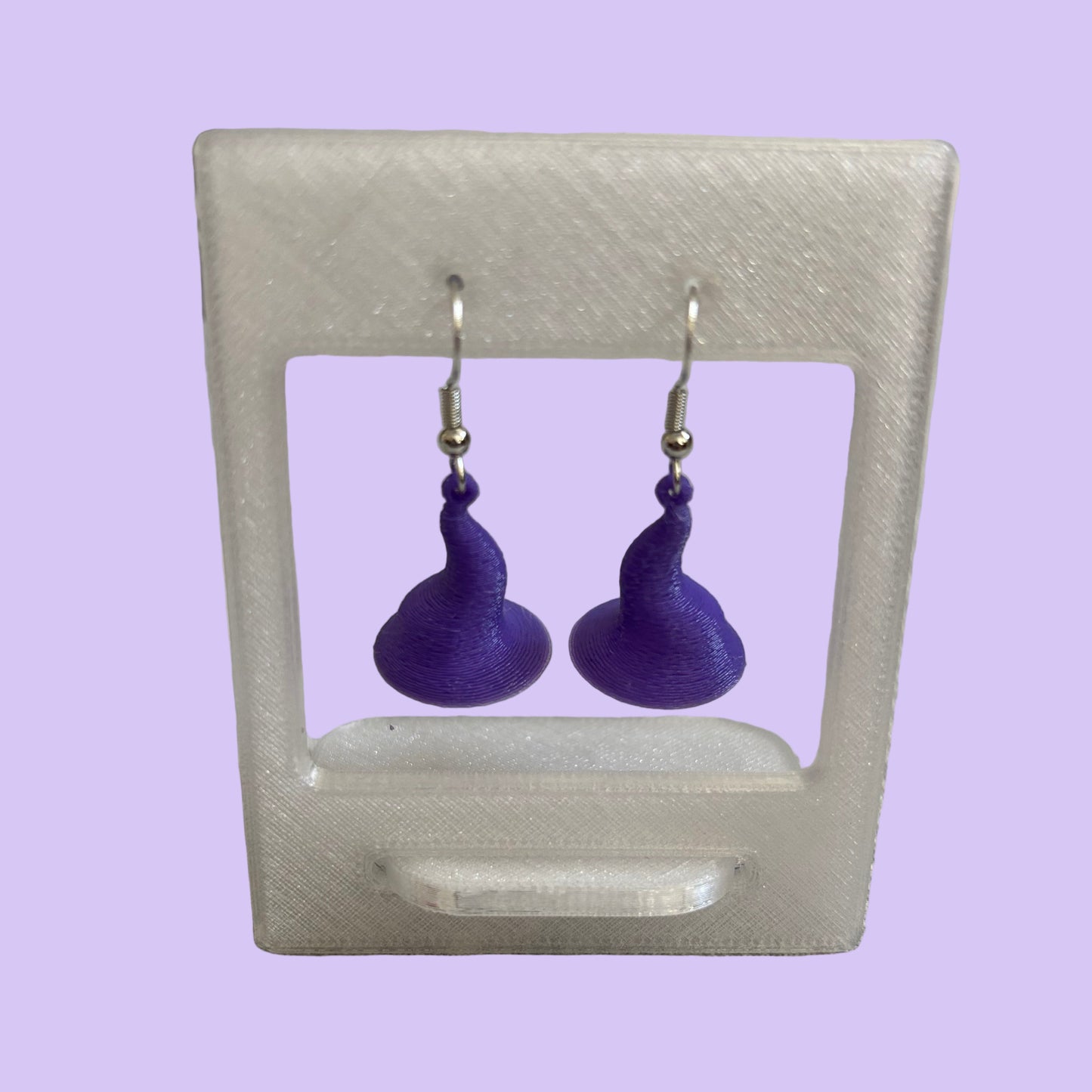 Witches Hat 3D Hook Earrings - Purple - Front View