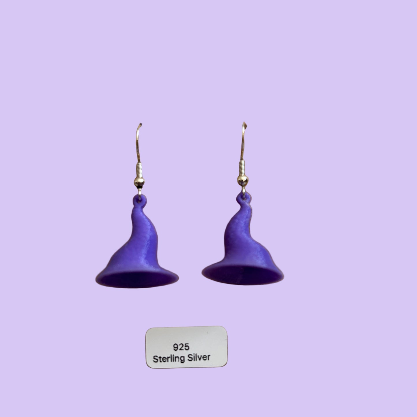 Witches Hat 3D Hook Earrings - Purple - Front View Mounted