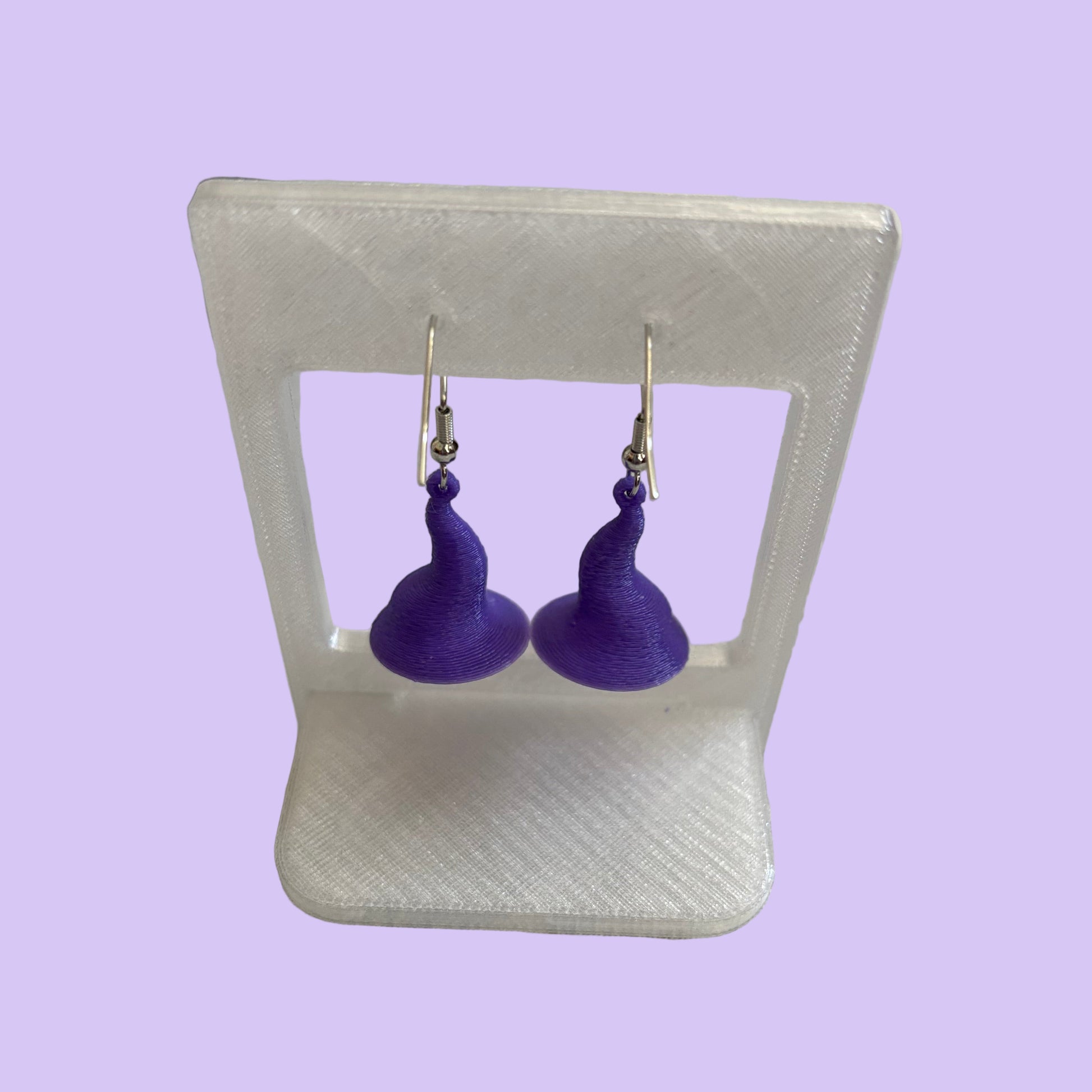 Witches Hat 3D Hook Earrings - Purple - Rear View